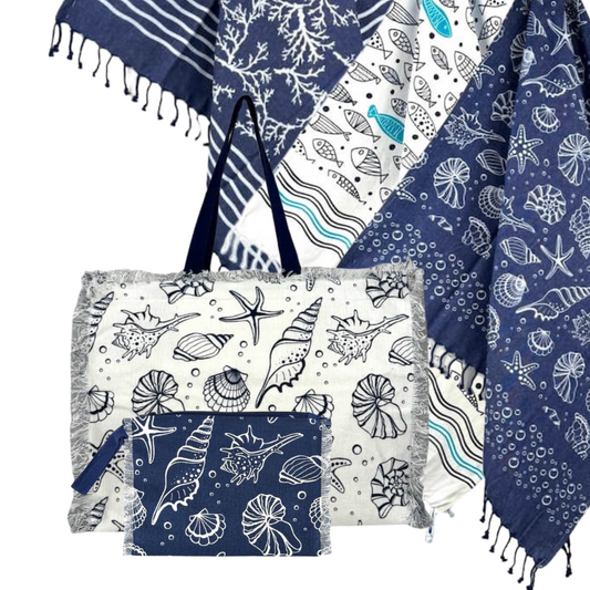 AQUARIUS- beach bag, towel and toiletry bag set