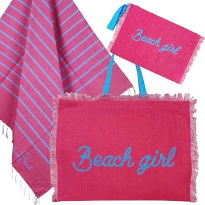 BEACH GIRL - beach bag, towel and toiletry bag set